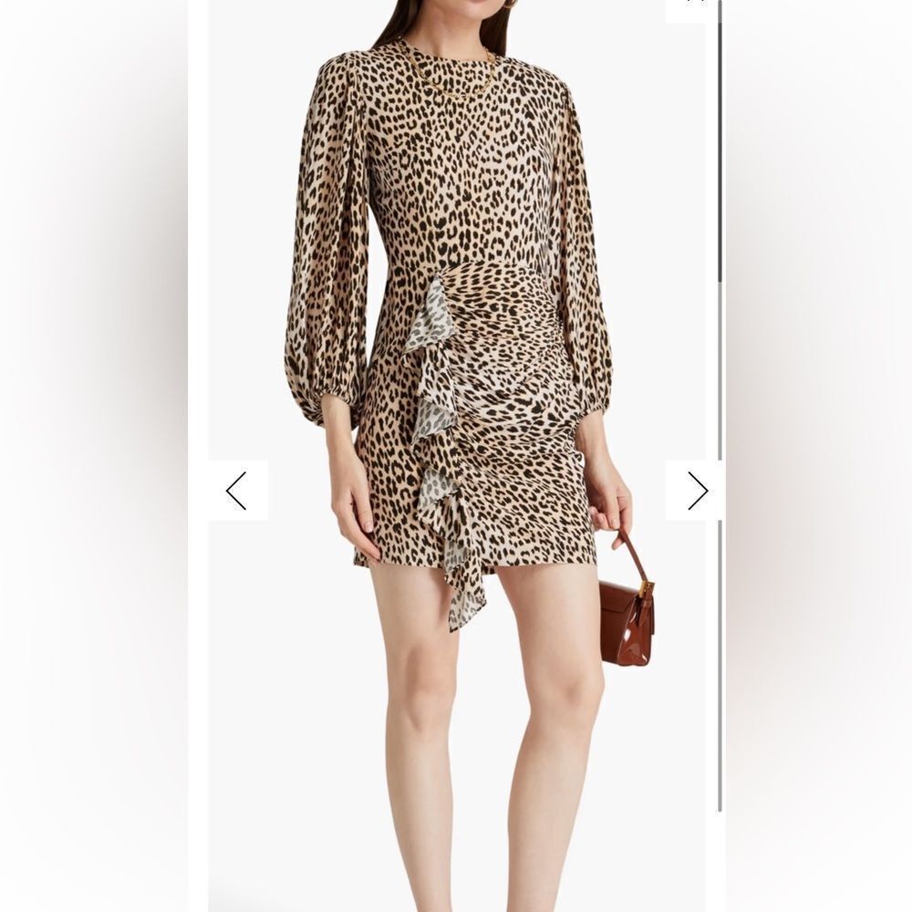 NWT MAJE Ruffled leopard-print crepe mini dress size 36 US 4